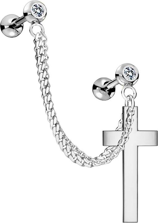 Immagine prodotto Star Piercing Micro Barbell silber mit Anhänger Kette und Kreuz (Acciaio chirurgico 316L, Ottone)