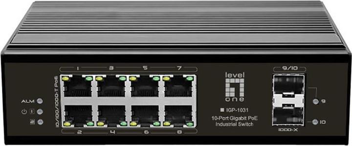Actual product image LevelOne Switch 10Port Gigabit PoE DIN-Rail,-40°C to 75°C (8 Ports)
