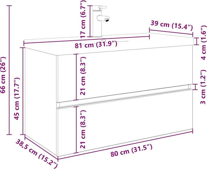 Actual product image VidaXL Vanity unit with built-in basin and tap Bathroom washbasin