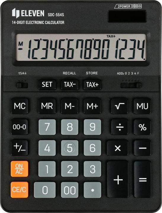 Actual product image Eleven Calculator SDC554S calculator black tabletop 14 places dual power supply (Electrical connection)