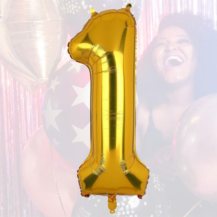 Produktbild Hermex Zahlenballon Zahl 1 Golden Folienballon Geburtstagsparty Ballon 81cm