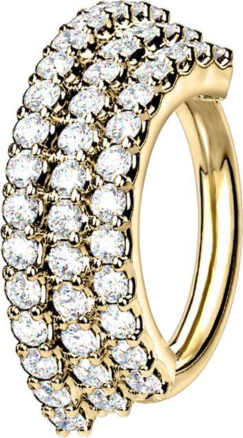 Star Piercing Micro Piercing Ring 14k vergoldet Platte mit drei Kristalllinien (Messing, Chirurgenstahl 316L)
