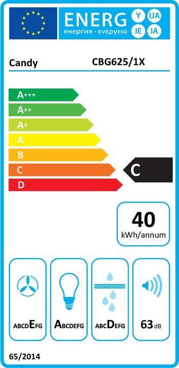 Energy Label Candy CBG625/1X Cooker hood Built-in ³/h C (Flat-screen hood)