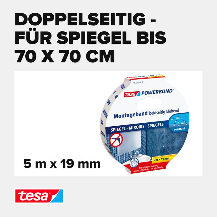 Produktbild tesa Powerbond MIRROR doppelseitiges Montageband für Spiegel (19 mm)