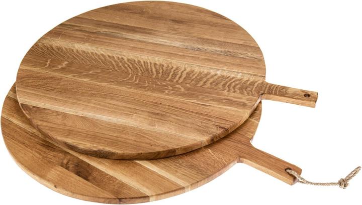La Mia! Schneidebrett rund mit Griff - Eiche geölt - XXL Pizzabrett - 65 x 56 x 2 cm mit Kordel