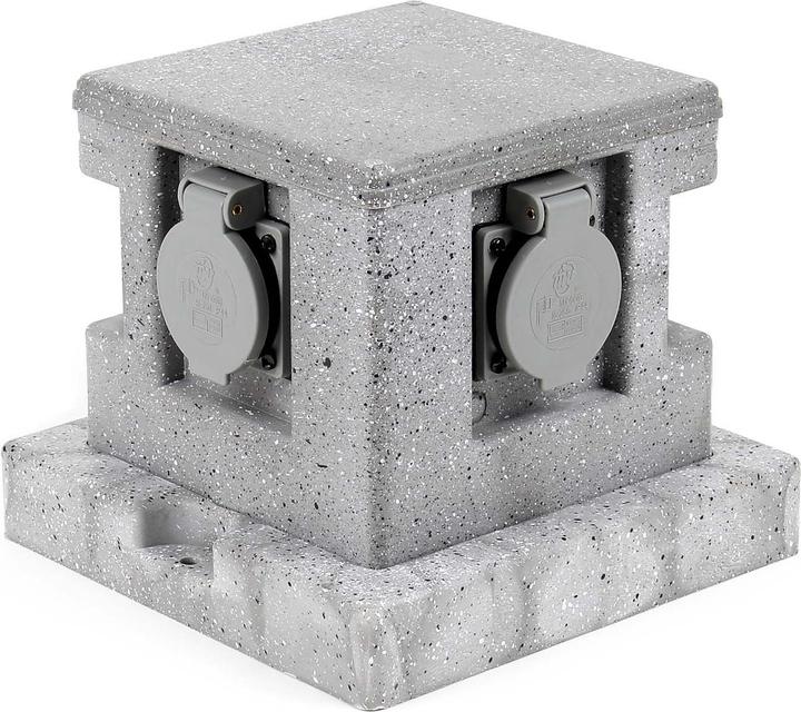 Produktbild Wiltec Gartensteckdose 4fach Aussensteckdose IP44 Granitoptik Steckdosenstein Steckdose