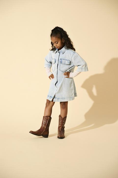 Produktbild Only Locker geschnitten Hemdkragen Kastige Ärmel Kurzes Kleid Jeanskleid (158)