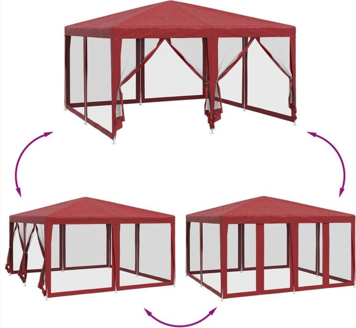 Immagine prodotto VidaXL Partyzelt Pavillon Festzelt mit 8 Mesh-Seitenteilen Rot 4x4m HDPE (400 cm, 400 cm)
