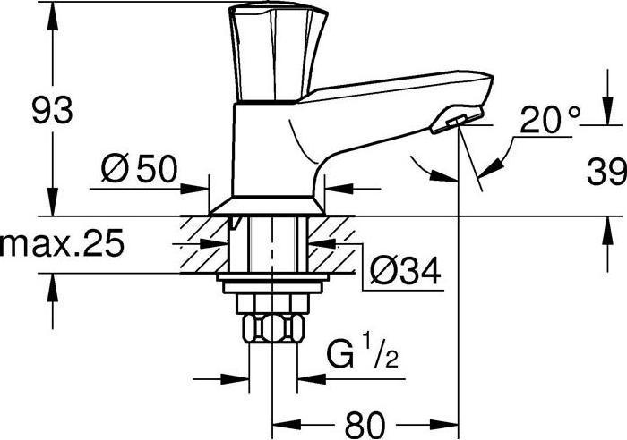 Actual product image Grohe Pillar tap Costa 20404001 chrome without pop-up waste