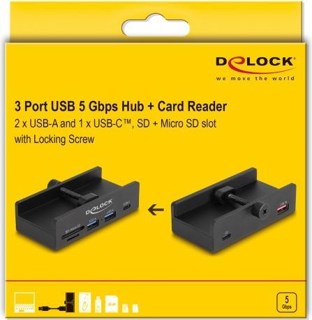 Produktbild Delock Externer USB 5 Gbps Hub mit 2 x USB Typ-A, 1 x USB Ty (USB-A, 4 Ports)