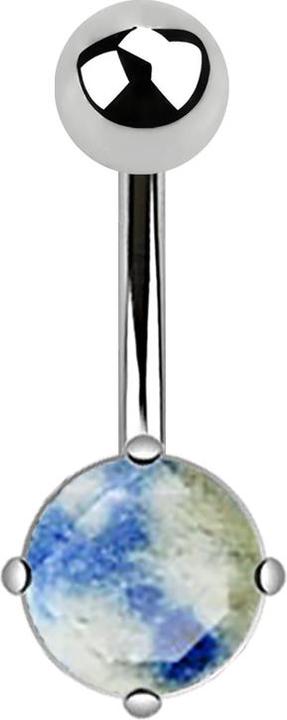 Image du produit Star Piercing Banane argentée avec pierre de lapis-lazuli ronde (Minéral, sans laiton, Acier chirurgical 316L)