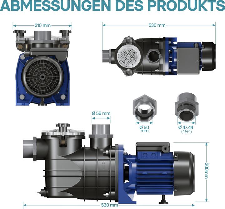 Produktbild Wiltec Pool Pumpe 15000 l/h 750 W Schwimmbadpumpe Filterpumpe Umwälzpumpe Pool