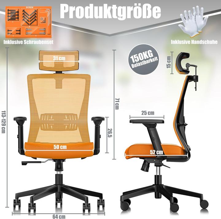 Image du produit Kesser Ergonomischer Bürostuhl mit Wippfunktion und Lendenstütze