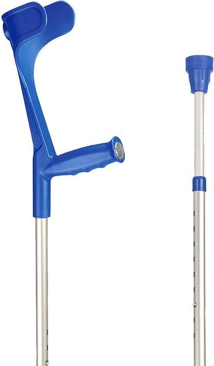 Produktbild Sahag Krücken Ergo Softgriff alu blau -140kg Druckknopf 2 Reflektoren