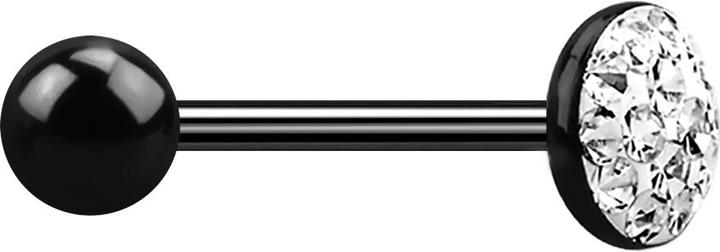 Star Piercing Barbell schwarz mit Kugel und Scheibe Kristall silber Epoxy Schutzschicht (ohne Messing, Chirurgenstahl 316L)