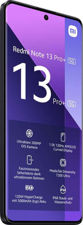 Produktbild Xiaomi Redmi Note 13 Pro+ 5G (512 GB, Midnight Black, 6.67", Dual SIM, 200 Mpx, 5G)