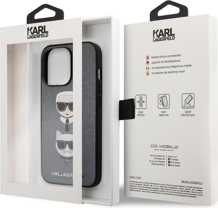 Produktbild Karl Lagerfeld Hülle Saffiano Karl & Choupette, Grau Series (Apple iPhone 13 Pro)