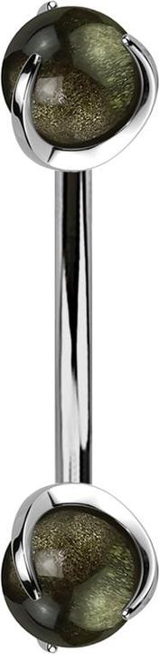 Star Piercing Micro Banane silber Innengewinde mit zwei Kugeln Obsidian Stein gefasst (Mineralisch, ohne Messing, Titan G23)