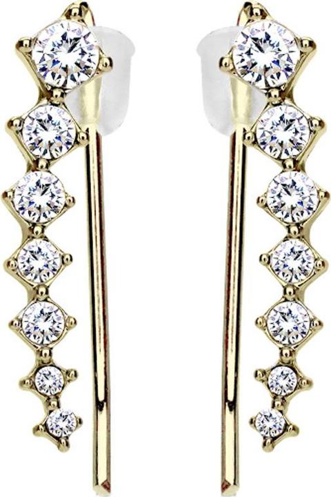 Star Piercing Ohrring Ear Climber vergoldet mit quadraten und Kristall silber (Messing)