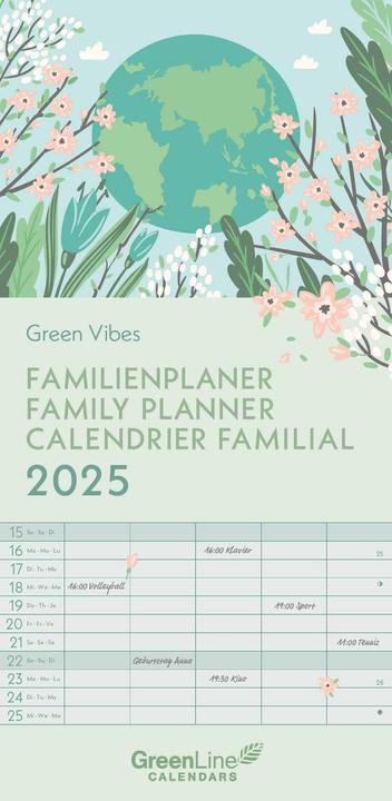Image du produit Greenline Green Vibes 2025 Calendrier familial, 22x45cm, calendrier familial avec efficacité (22 x 45 cm, Allemand)