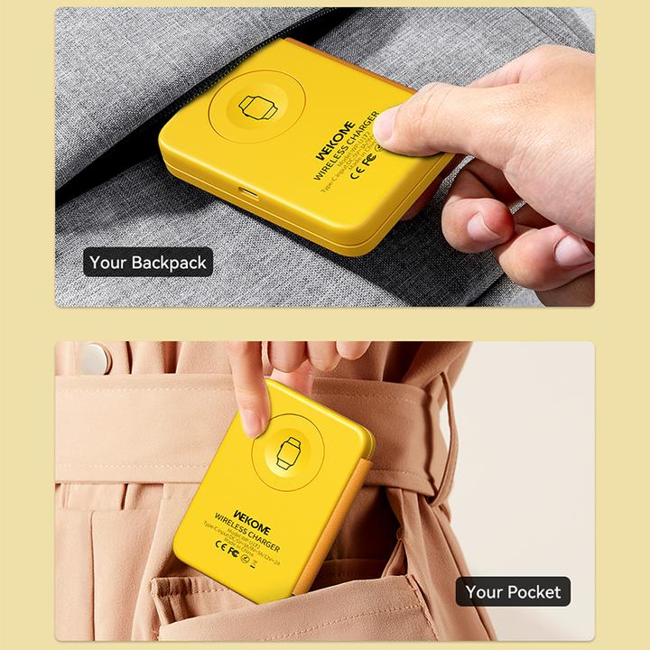 Immagine prodotto Wekome Caricatore wireless 3in1 con MagSafe per iPhone, Apple Watch e AirPods + specchio (giallo) (1 cm)