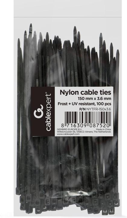 Actual product image Gembird Nylon cable tie 150 mm x 3,6 mm, bag 100 pieces (Plastic cable ties, 150 mm, 100 pcs.)