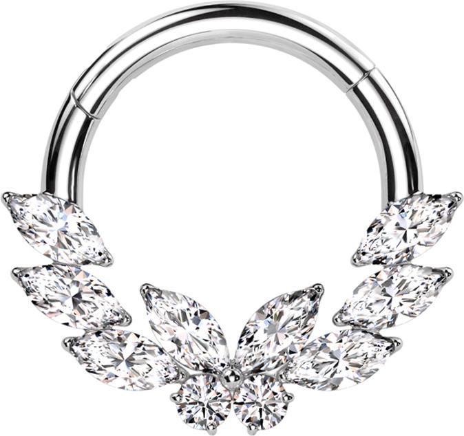 Produktbild Star Piercing Micro Segmentring klappbar silber Kristalle silber mittig Schmetterling (Chirurgenstahl 316L)