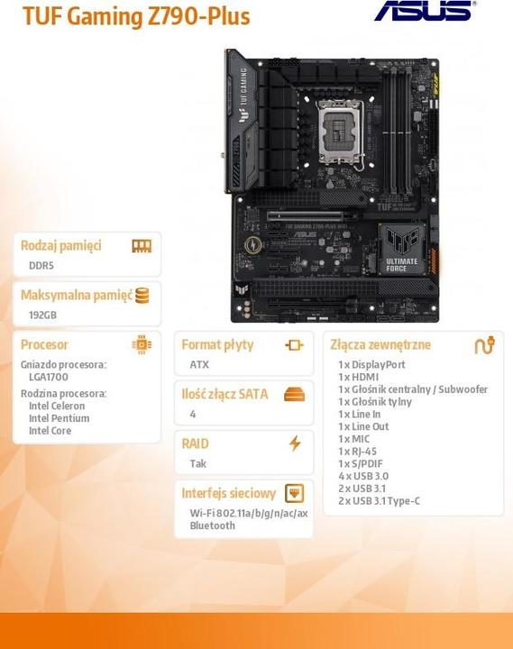 Produktbild ASUS TUF GAMING Z790-PLUS WIFI (LGA 1700, Intel Z790, ATX)