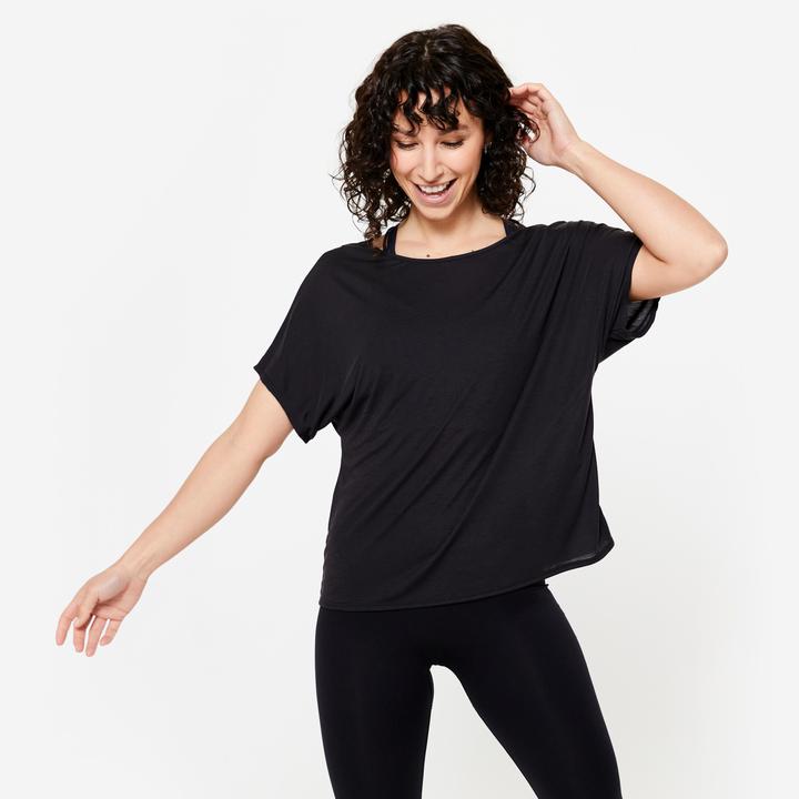 Actual product image Domyos Dance shirt ladies short sleeve flowing modern dance - black (XS)