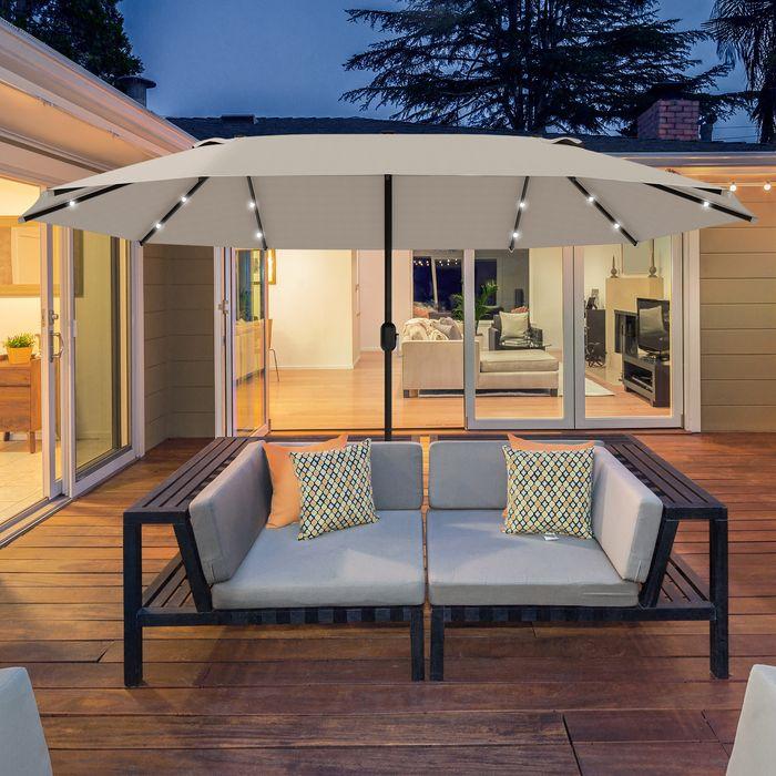 Image du produit Swisshandel24 Double parasol, LED, manivelle Ovale Métal Kaki 440 x 260 cm (2.60 m)