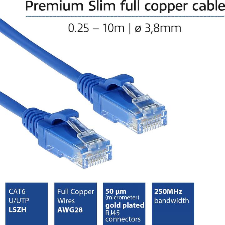 Actual product image Blue 5 meter LSZH U/UTP CAT6 datacenter slimline patch cable snagless with RJ45 connectors (U/UTP, CAT6, 5 m)