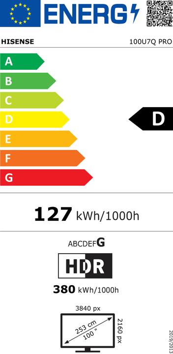 Energie-Label Hisense TV 100U7Q PRO 100" Mini-LED 4K, 165Hz, 2'000 Nits (100", LED, UHD, 2025)