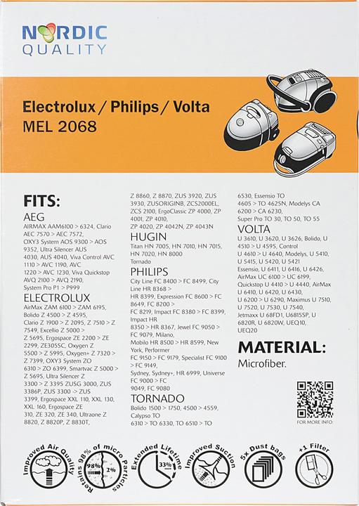 Image du produit Deltaco MEL 2068 Sacs de nettoyage par aspiration, type : S, 5 pcs. + 1 filtre (6 x)