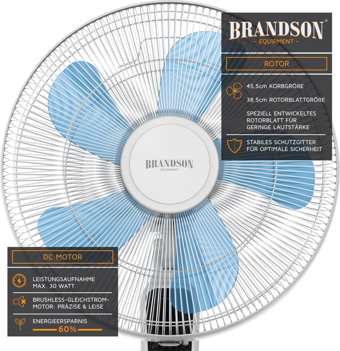 Produktbild Brandson Standventilator 45,5cm Ø, DC, leise, Fernbedienung, energiesparend, Oszillation, 25 Stufen, weiss (60 dB)