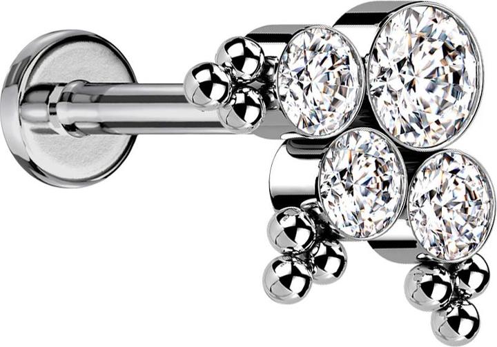 Produktbild Star Piercing Micro Labret Innengewinde silber Kugeln Dreieck vier Kristalle silber (ohne Messing, Titan G23)