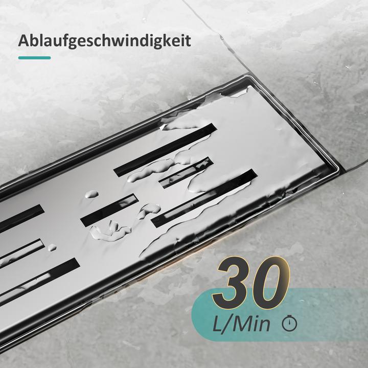 Produktbild Emke Duschrinne Edelstahl, Bodenablauf Komplettset Siphon mit Geruchsstop, Haarsieb, 1100cm (1100 mm)