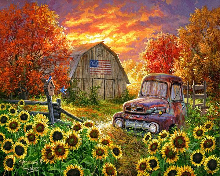 Actual product image Figured'Art Paint by Numbers Framed - Sunflowers in front of the barn