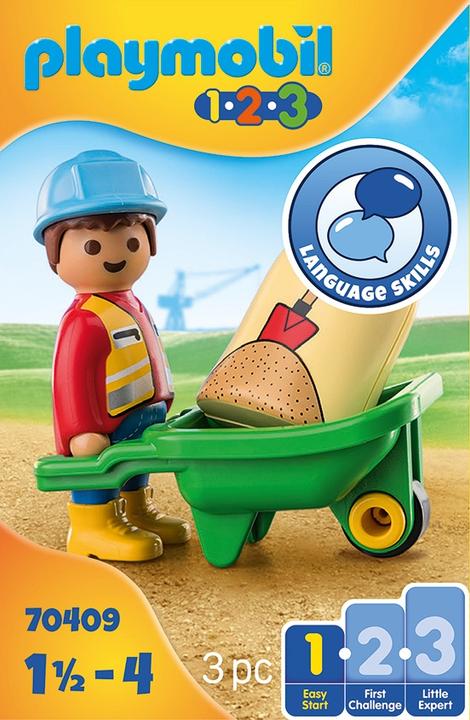 Produktbild Playmobil Bauarbeiter mit Schubkarre (70409, Playmobil 1.2.3)