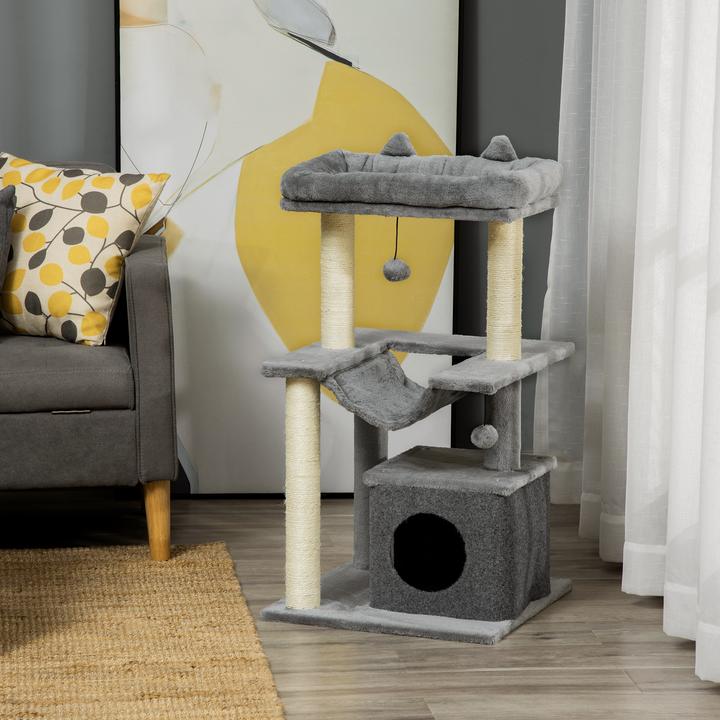 Actual product image PawHut Cat tree with cave (100 cm, Grey)