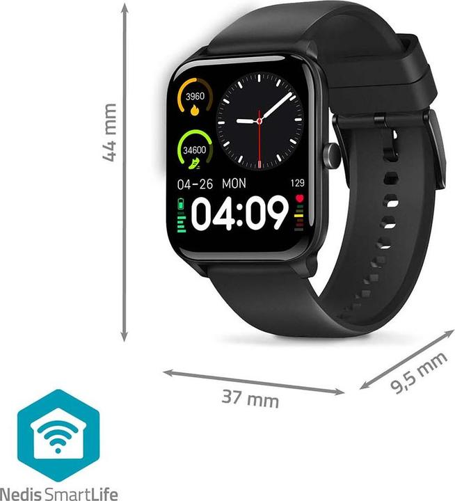 Actual product image Nedis SmartLife watch | LCD | IP68 | Maximum operating time: 14400 min | Android™ / IOS | Black