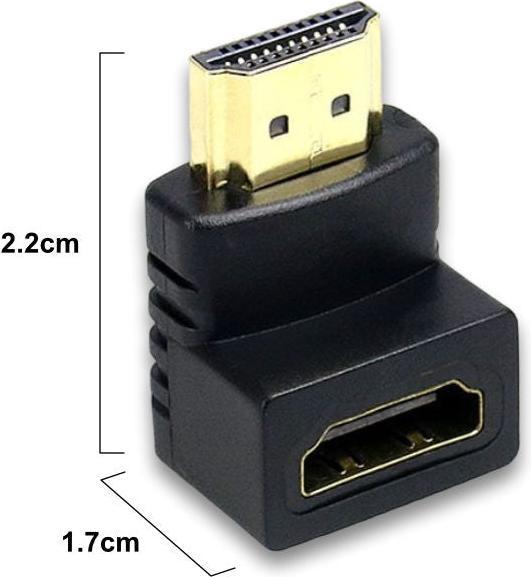 Immagine prodotto Hermex Da HDMI maschio a HDMI femmina Adattatore angolare HDMI Adattatore angolare a 90° HDMI (HDMI, 2.20 cm)
