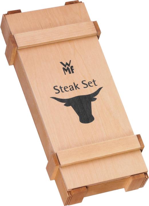 Productafbeelding WMF Steak Mes Set 6st Pizza Mes Ranch Speciaal Lemmet Staal Eikenhout Doosje (6 Stuk, Mes)