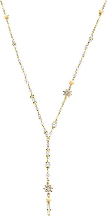Produktbild Lulu & Jane Stern Metall-Legierung Zirkonia Muschelkernperle gelbgold 45,0 cm Basiskette + 5,0 cm Verlängerung - (Metall-Legierung, 45 - 50 cm)