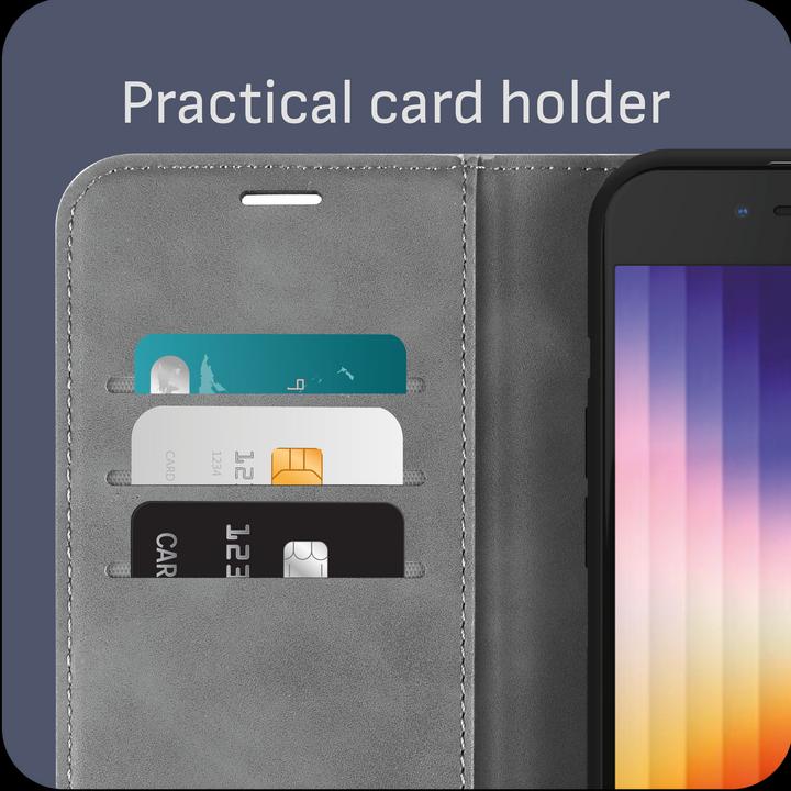 Produktbild Cazy Premium-Geldbörsen-Etui für iPhone SE 2022, Magnetisches Geldbörsen-Etui, Kartenfächer, Ständer - (Apple iPhone SE (3rd Gen))