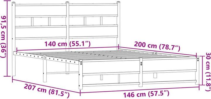 Actual product image VidaXL Metal bed Bed slatted frame double bed Bed frame without mattress 140x200cm (140 x 200)