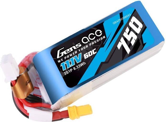 Actual product image Gens Ace 750MAH 11.1V 60C 3S1P LIPO BATTERY PACK WITH XT30 (11.10 V, 750 mAh)