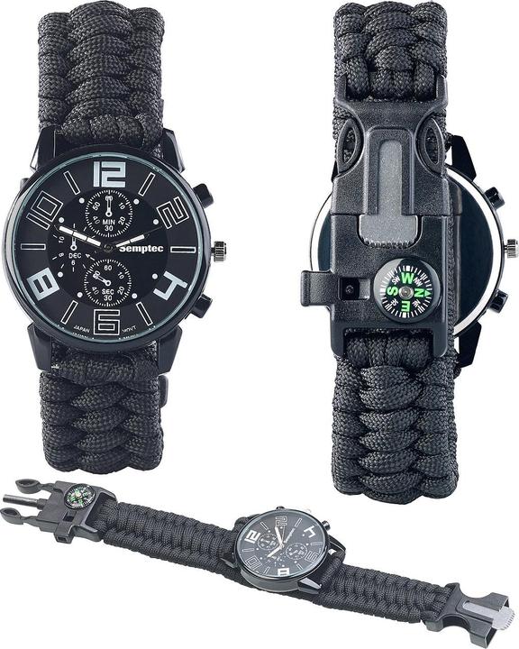 Immagine prodotto Semptec Orologio da polso 5in1 con acciaio da fuoco, bussola e fischietto d'emergenza (Orologio digitale)