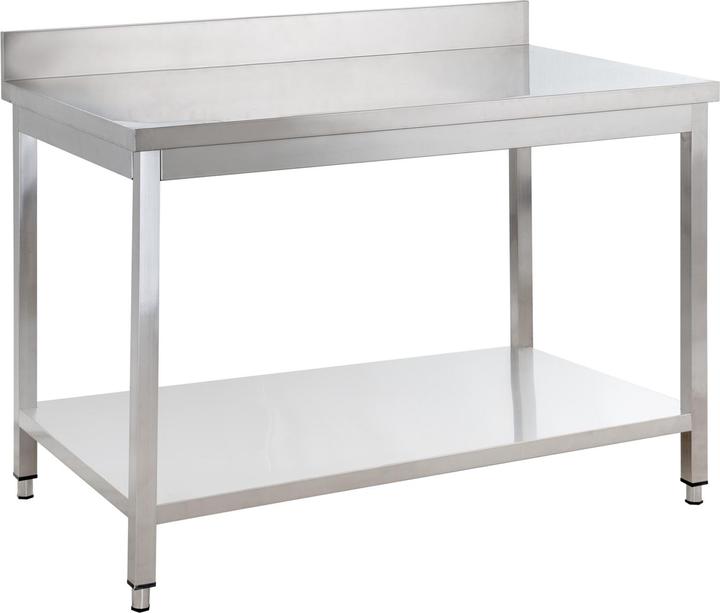 Image du produit Gastro Hero Table de travail en acier inoxydable Basic avec fond de base et rebord (120 cm, 70 cm)