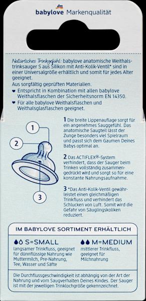 Actual product image dm babylove Valve teat wide neck silicone, size S, from birth, anatomical, universal size