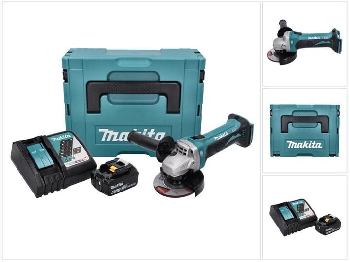Actual product image Makita DGA 452 RG1J Battery angle grinder 18 V 115 mm + 1x battery 6.0 Ah + charger + Makpac (115 mm)